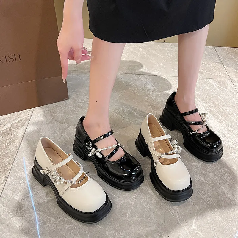 Thick Sole Mary Jane Shoes Shallow Mouth Wide Feet Women's Shoes