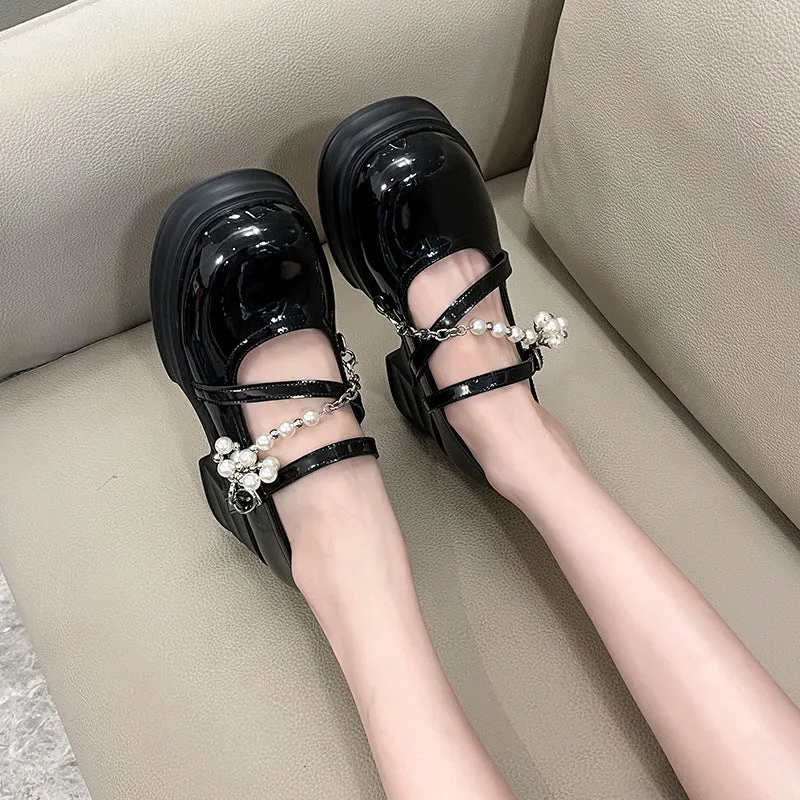 Thick Sole Mary Jane Shoes Shallow Mouth Wide Feet Women's Shoes
