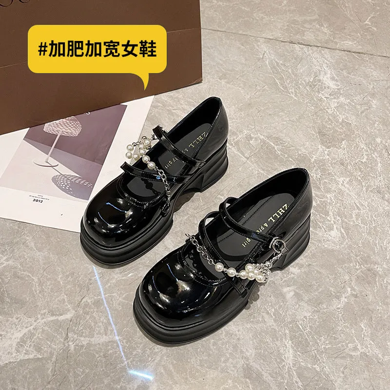 Thick Sole Mary Jane Shoes Shallow Mouth Wide Feet Women's Shoes