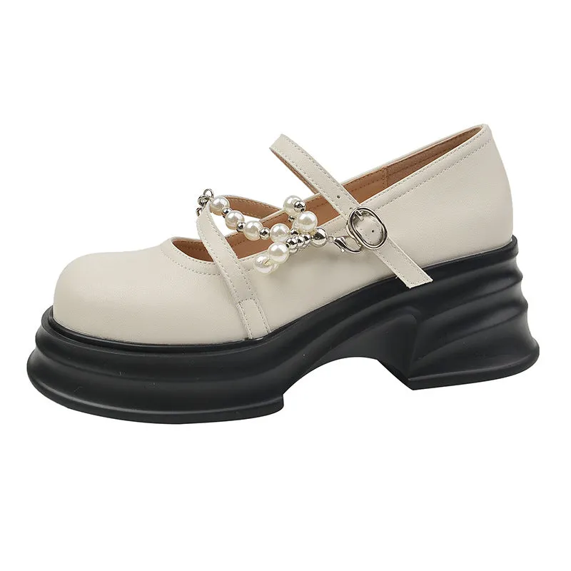 Thick Sole Mary Jane Shoes Shallow Mouth Wide Feet Women's Shoes
