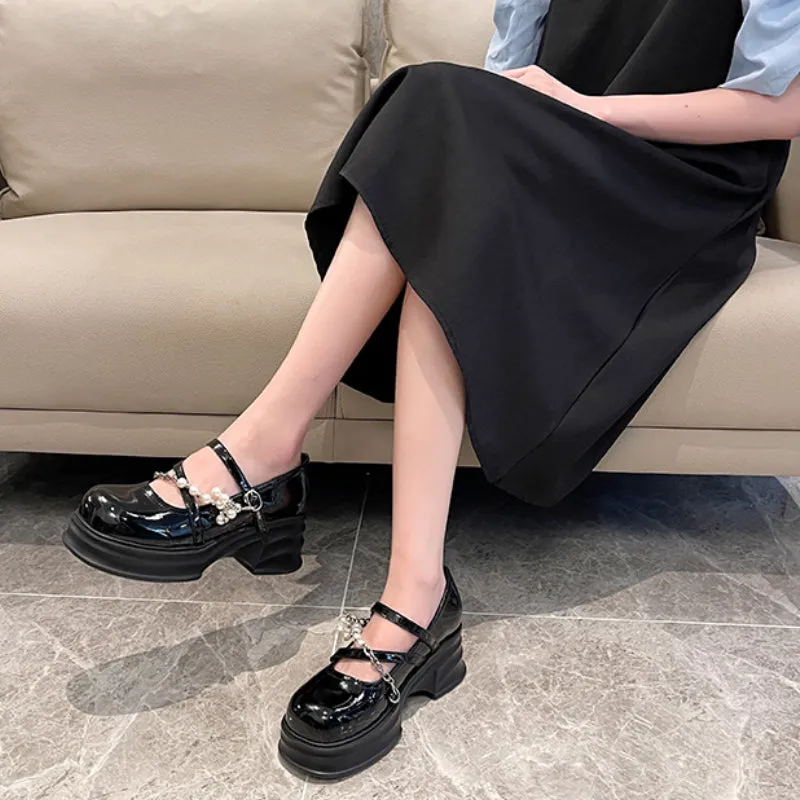Thick Sole Mary Jane Shoes Shallow Mouth Wide Feet Women's Shoes