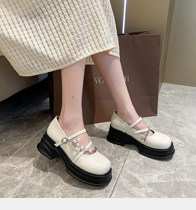 Thick Sole Mary Jane Shoes Shallow Mouth Wide Feet Women's Shoes