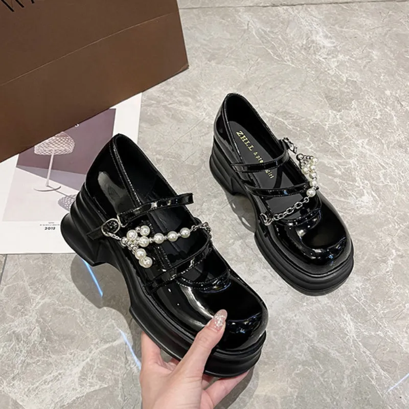 Thick Sole Mary Jane Shoes Shallow Mouth Wide Feet Women's Shoes