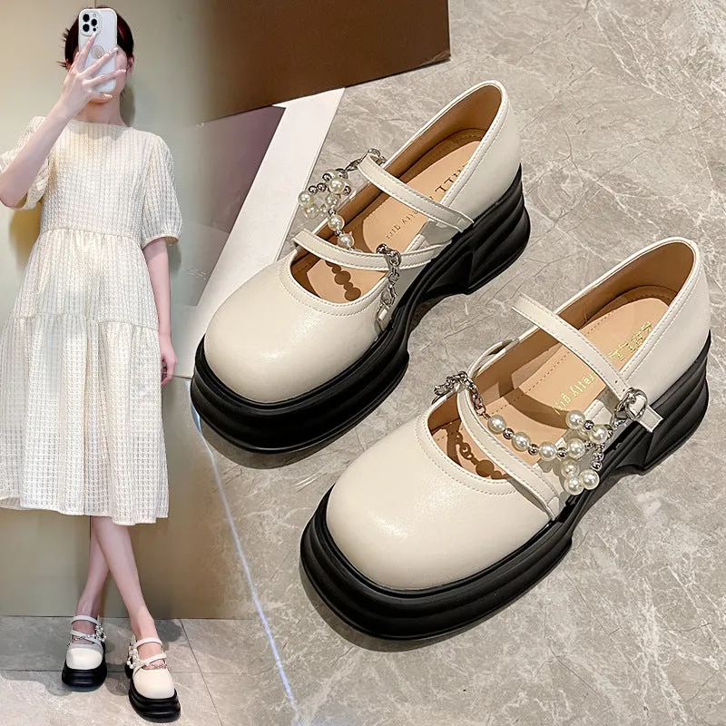 Thick Sole Mary Jane Shoes Shallow Mouth Wide Feet Women's Shoes