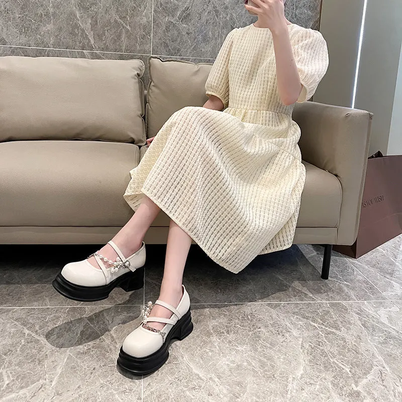 Thick Sole Mary Jane Shoes Shallow Mouth Wide Feet Women's Shoes