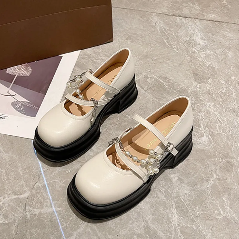 Thick Sole Mary Jane Shoes Shallow Mouth Wide Feet Women's Shoes