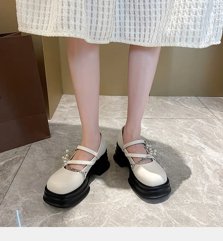 Thick Sole Mary Jane Shoes Shallow Mouth Wide Feet Women's Shoes