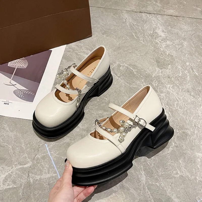 Thick Sole Mary Jane Shoes Shallow Mouth Wide Feet Women's Shoes