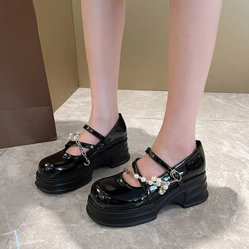 Thick Sole Mary Jane Shoes Shallow Mouth Wide Feet Women's Shoes