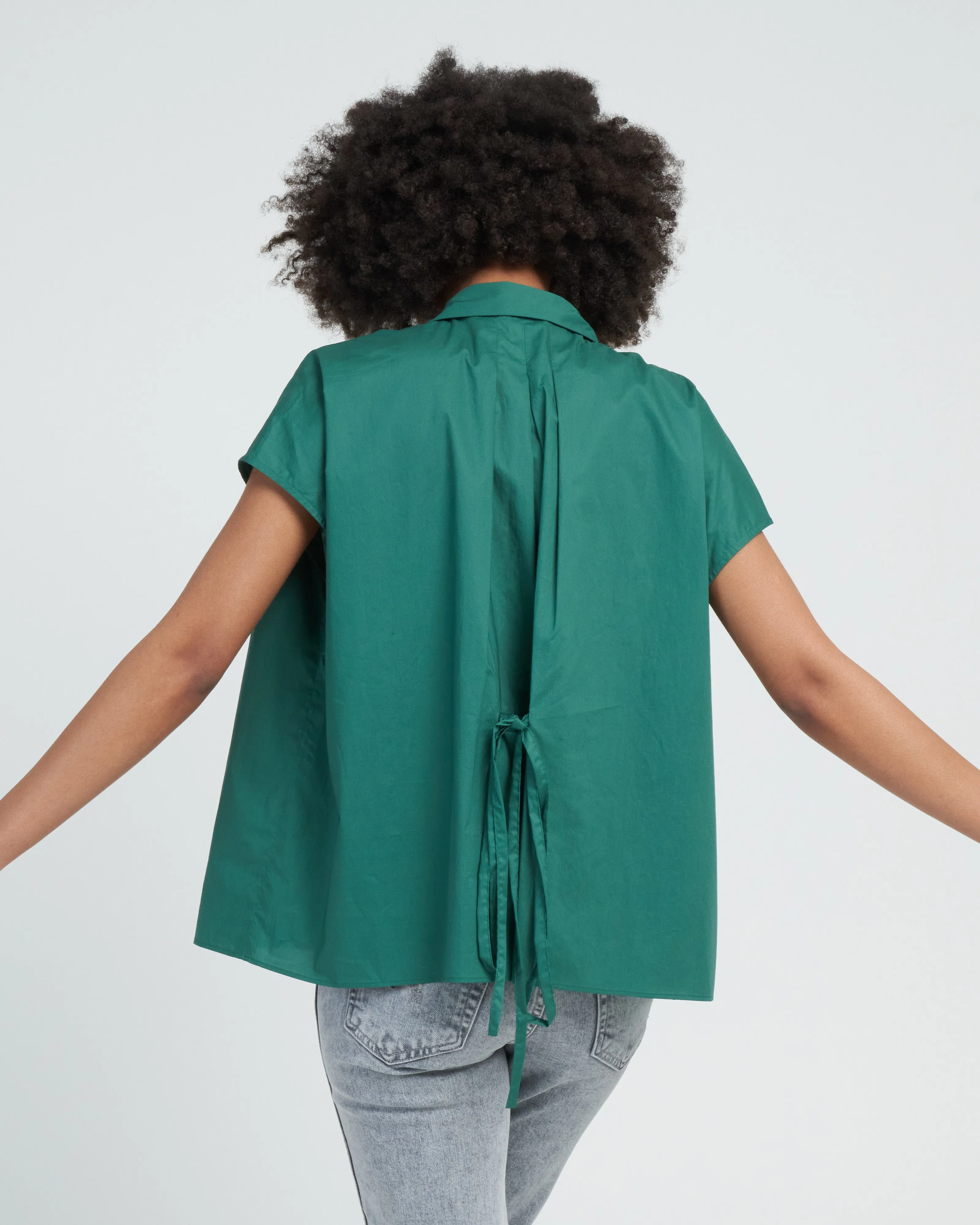 tie waist poplin top - green