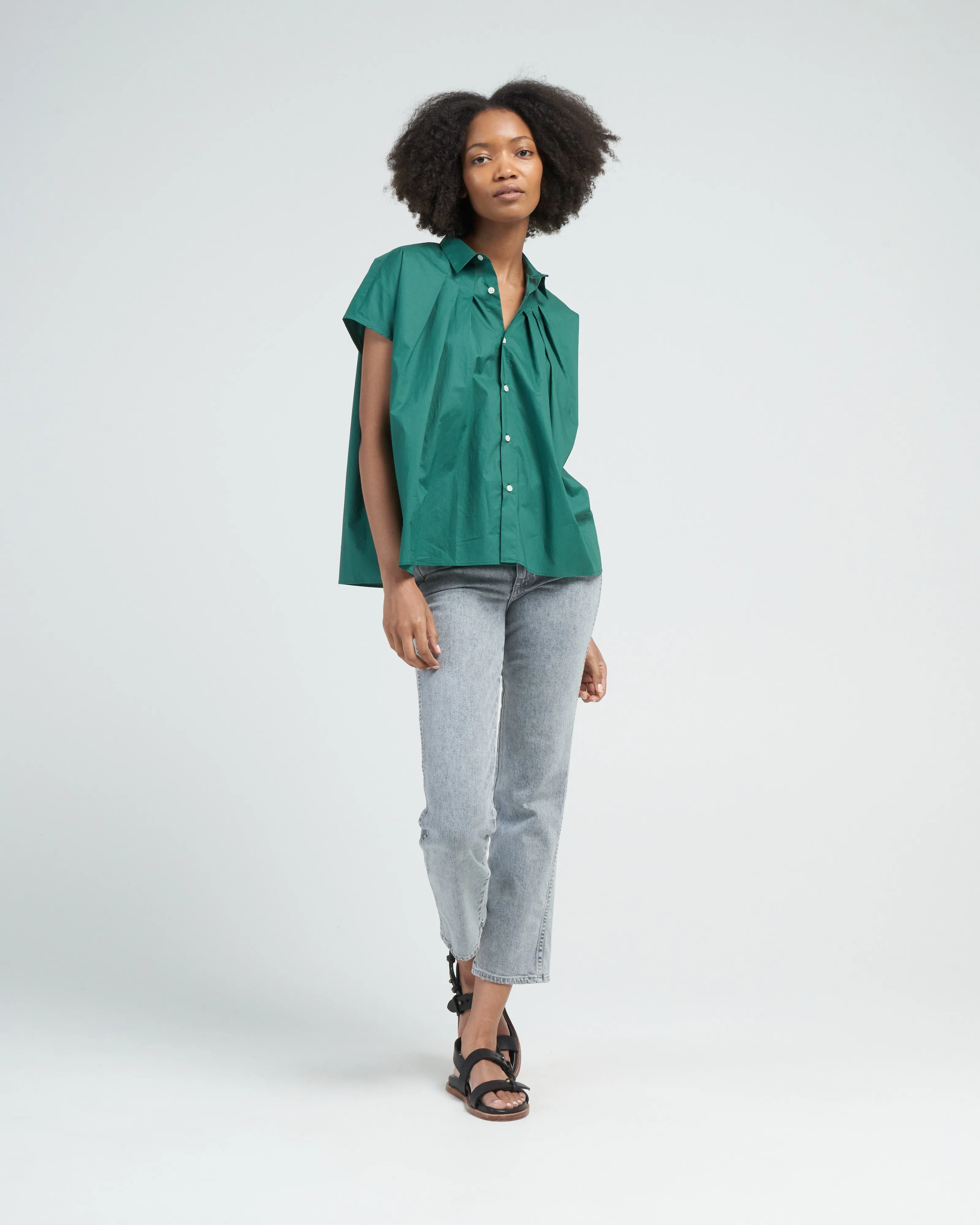 tie waist poplin top - green