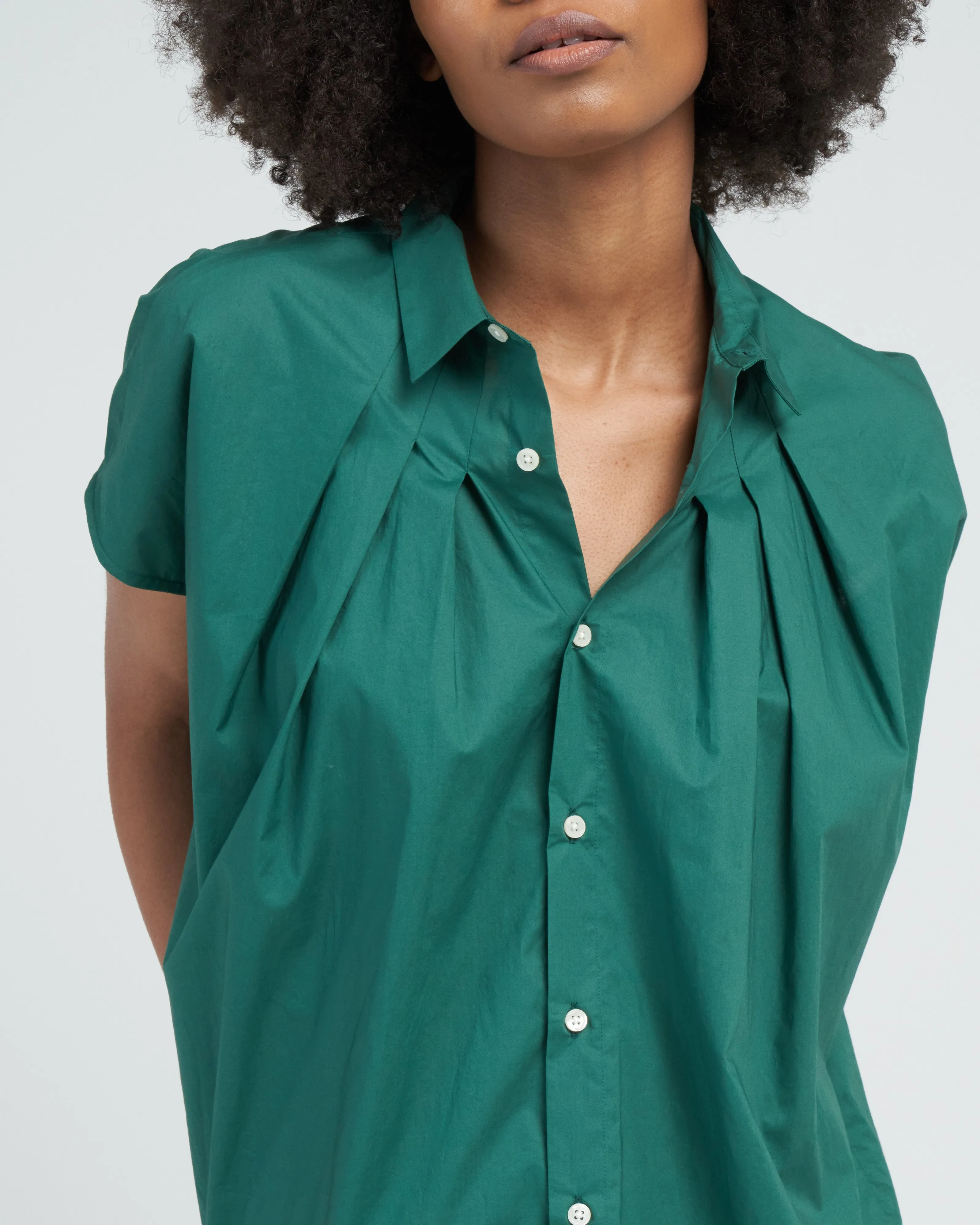 tie waist poplin top - green