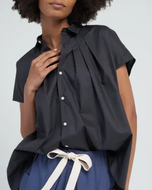 tie waist poplin top - navy