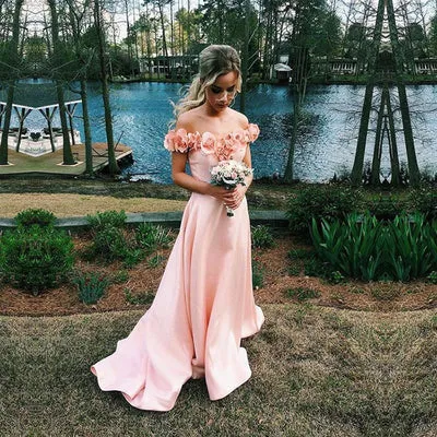 Two Pieces Prom Dress,Charming Flower Satin Prom Dress,Pink Evening Gowns,Fairy Evening Dress