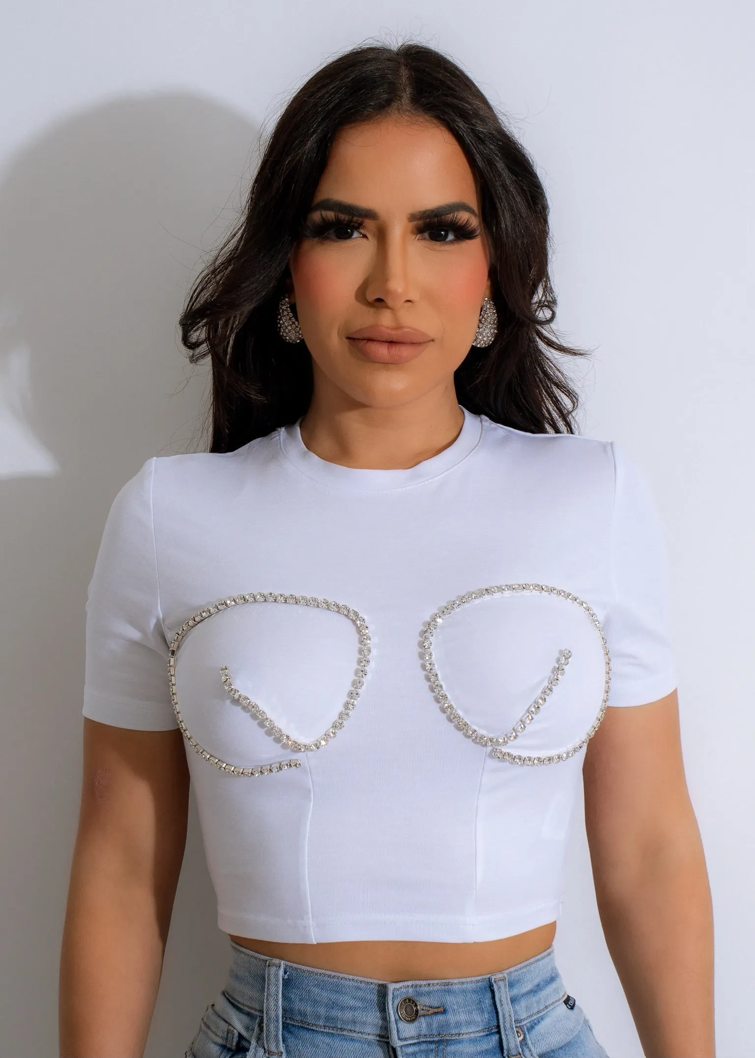 Unforgettable Rhinestones Crop Top White