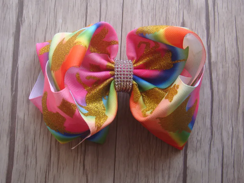 Unicorn 8in Bow w/Rhinestone Center