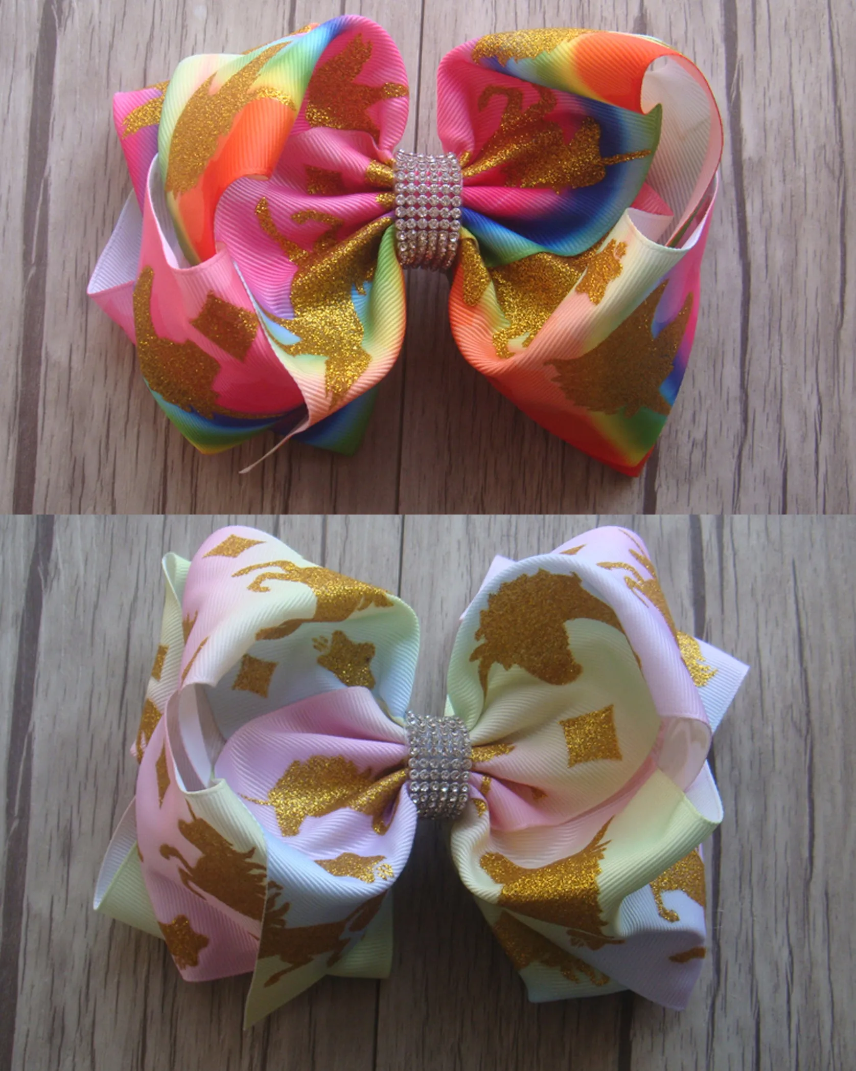 Unicorn 8in Bow w/Rhinestone Center