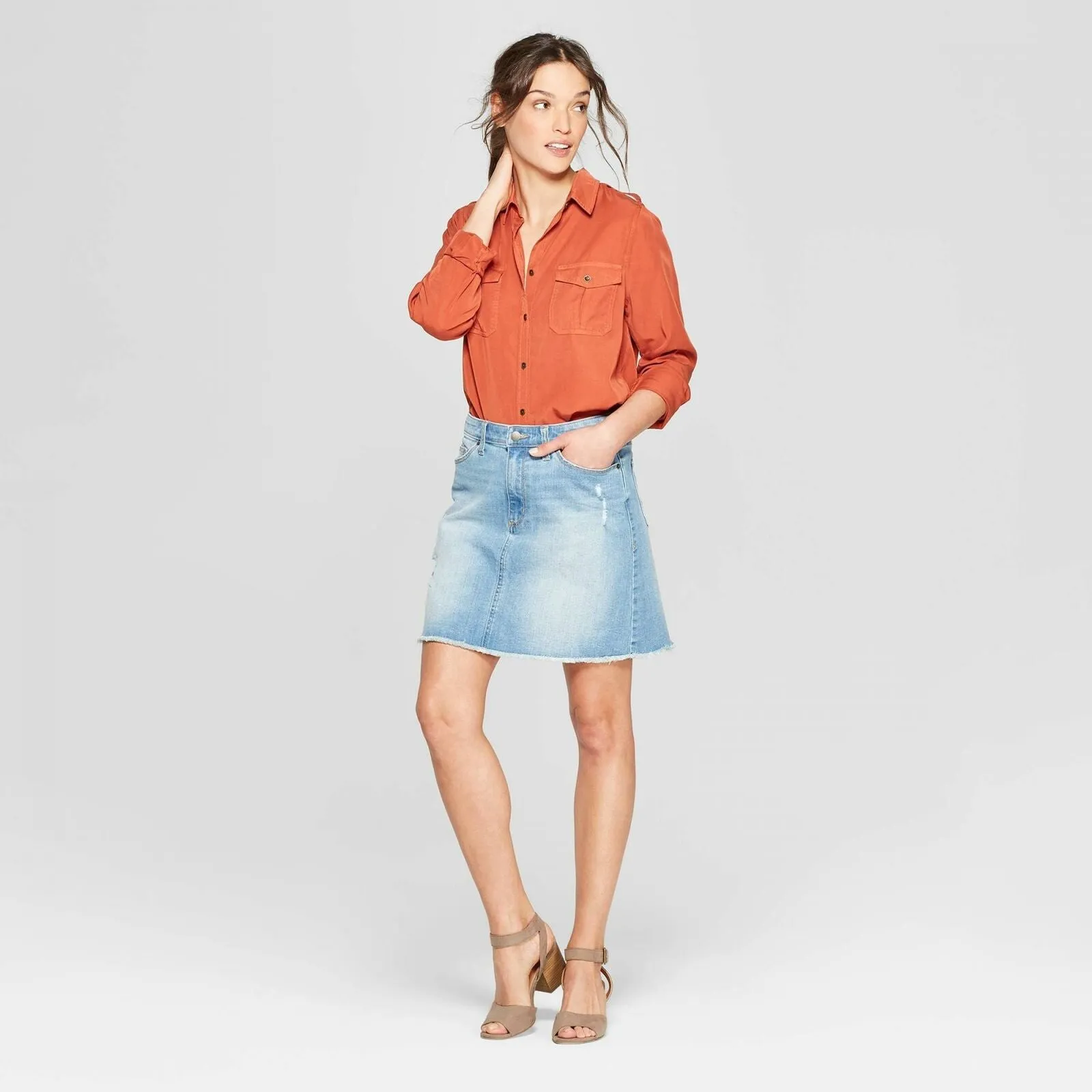 Universal Thread Women's Destructed Denim Mini Skirt