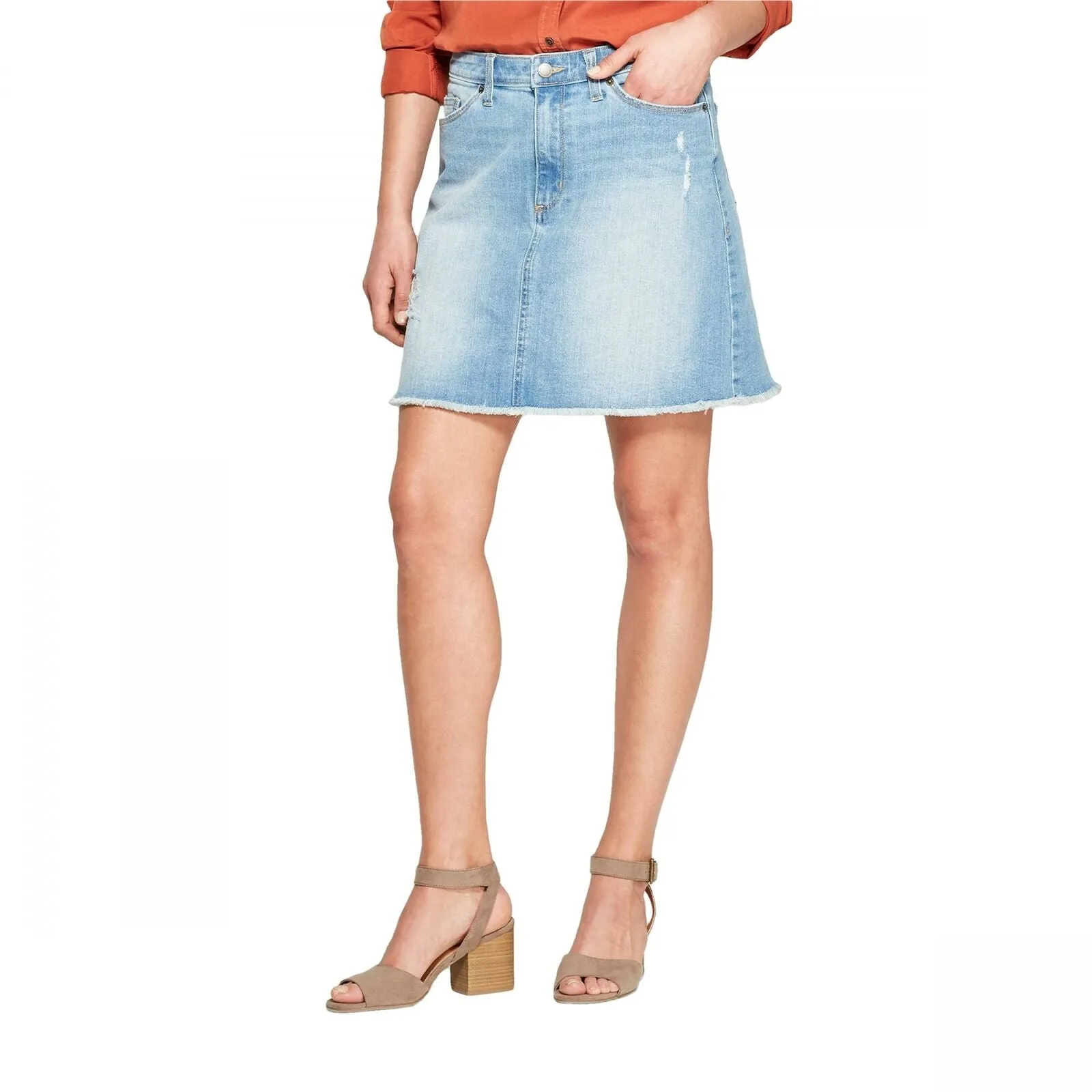 Universal Thread Women's Destructed Denim Mini Skirt