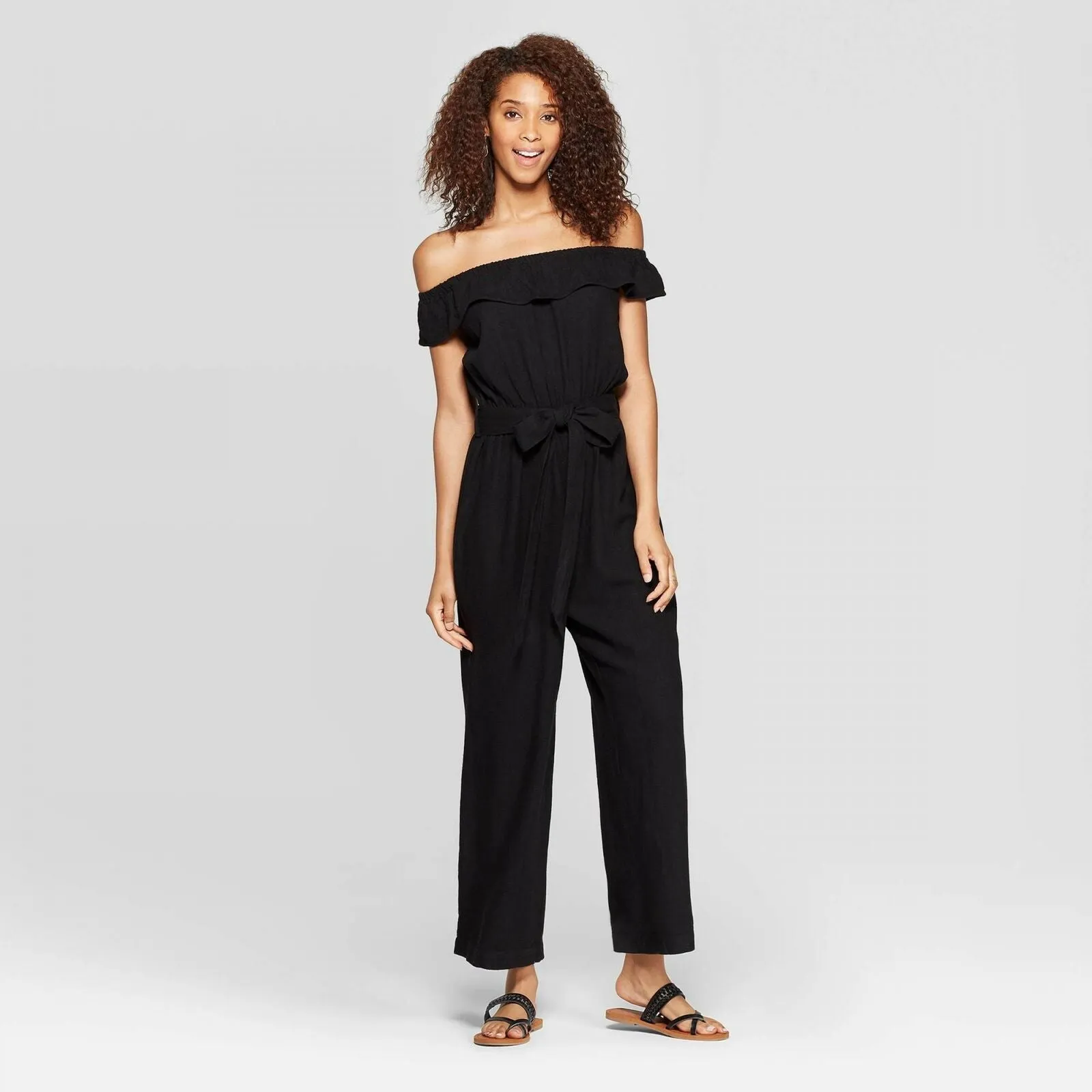 Universal Thread Women's Off Shoulder Mini Cap Sleeve Wide Leg Jumpsuit