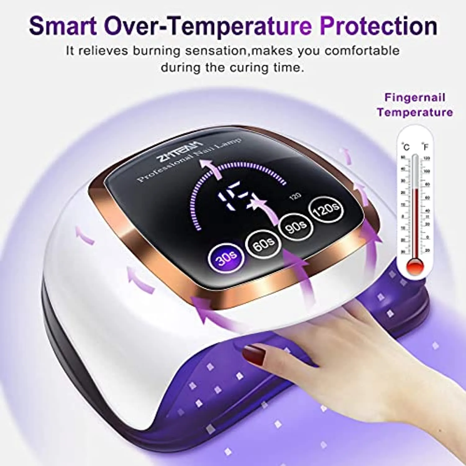 UV Led Nail Lamp ,ZMteam 168W Nail Dryer Gel UV Light for Nails Fast Drying ,Gel Nail Polish Curing Lamp Professional with 4 Timer Smart Sensor and LCD Display,Gel Manicure Kit with UV Light
