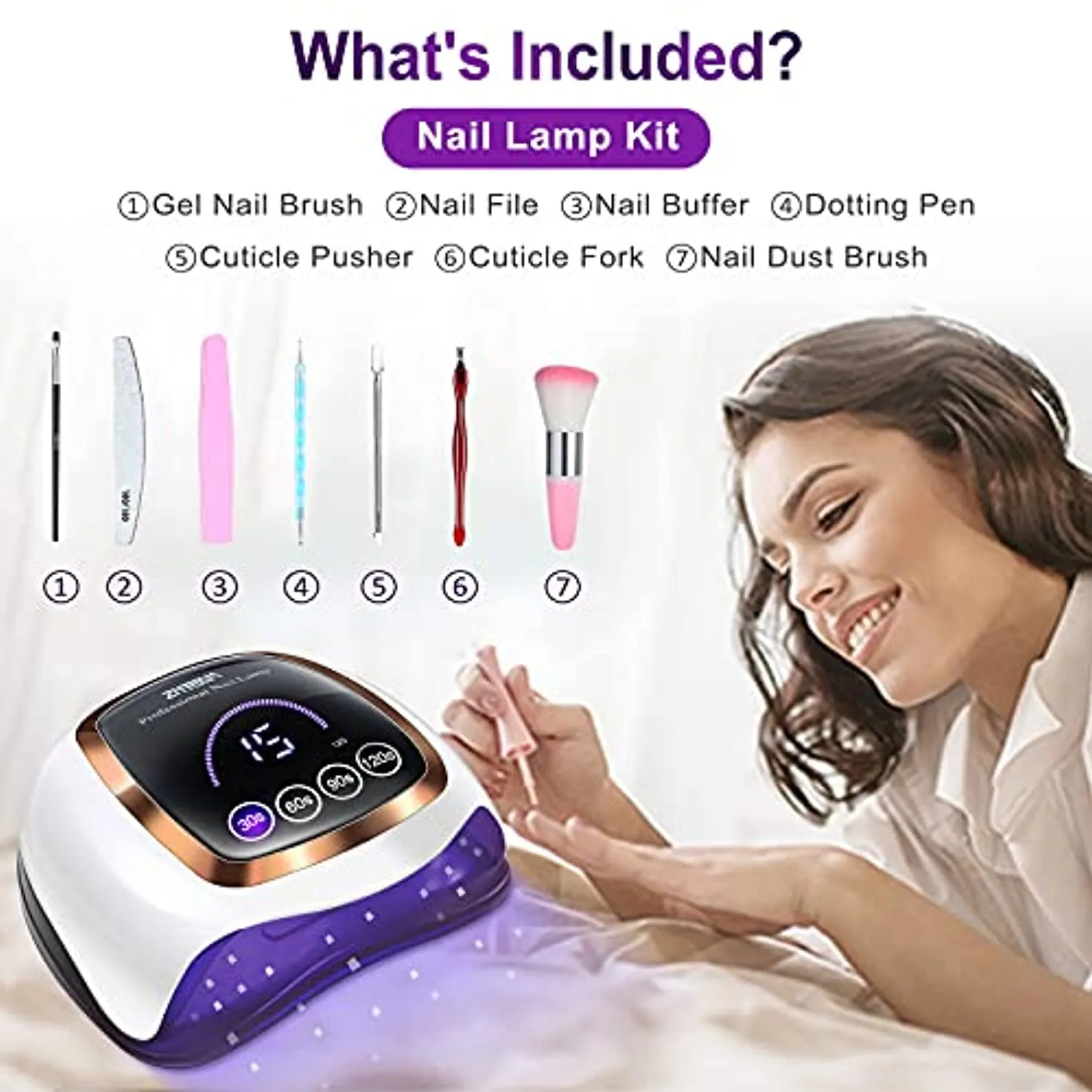 UV Led Nail Lamp ,ZMteam 168W Nail Dryer Gel UV Light for Nails Fast Drying ,Gel Nail Polish Curing Lamp Professional with 4 Timer Smart Sensor and LCD Display,Gel Manicure Kit with UV Light