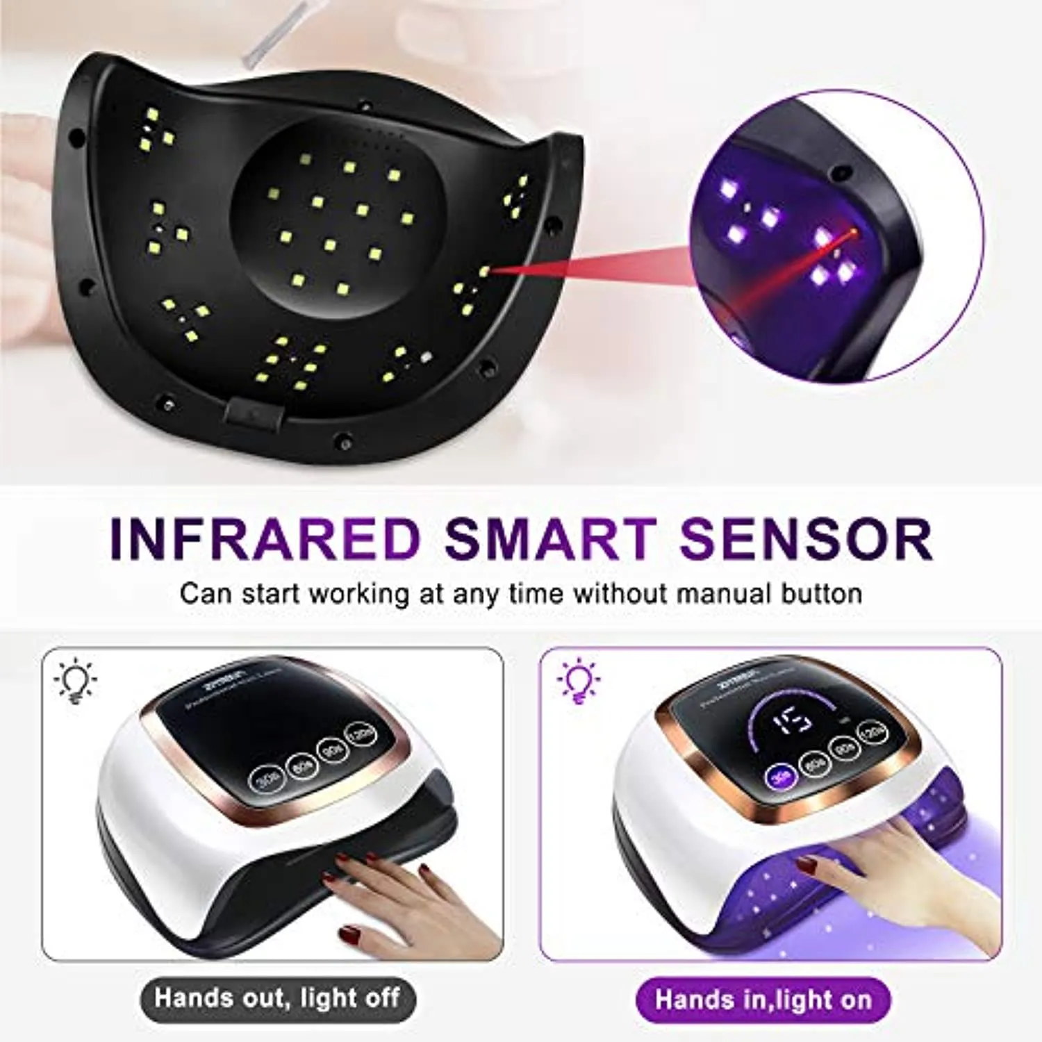 UV Led Nail Lamp ,ZMteam 168W Nail Dryer Gel UV Light for Nails Fast Drying ,Gel Nail Polish Curing Lamp Professional with 4 Timer Smart Sensor and LCD Display,Gel Manicure Kit with UV Light