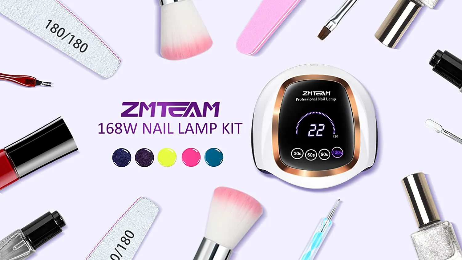 UV Led Nail Lamp ,ZMteam 168W Nail Dryer Gel UV Light for Nails Fast Drying ,Gel Nail Polish Curing Lamp Professional with 4 Timer Smart Sensor and LCD Display,Gel Manicure Kit with UV Light