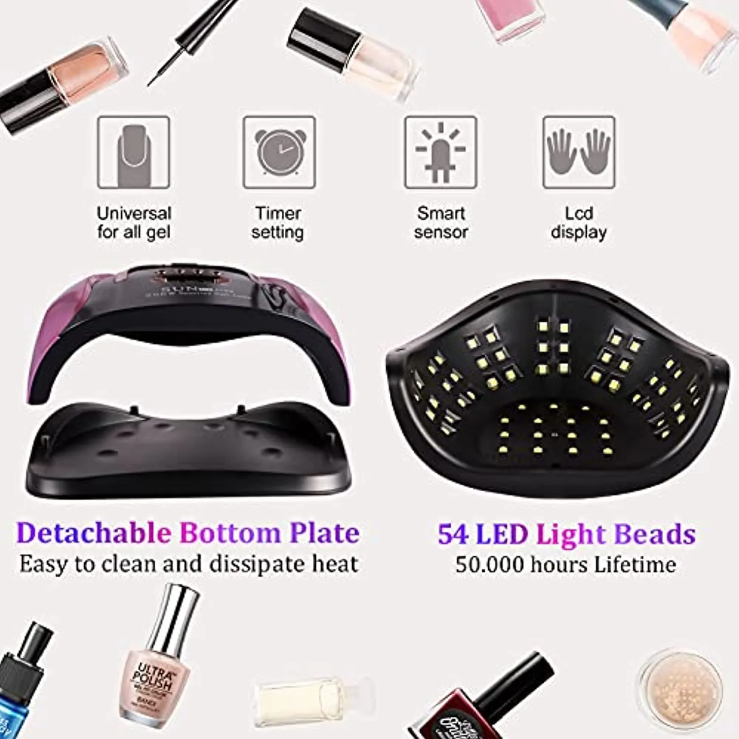 UV LED Nail Light, 256W High Power Nail Gel Light, 4 Timer Settings and Professional Manicure Nail Lamp with Automatic Sensor(Comes with 9 Free Gifts)