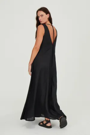 Venus Linen Maxi Dress Black