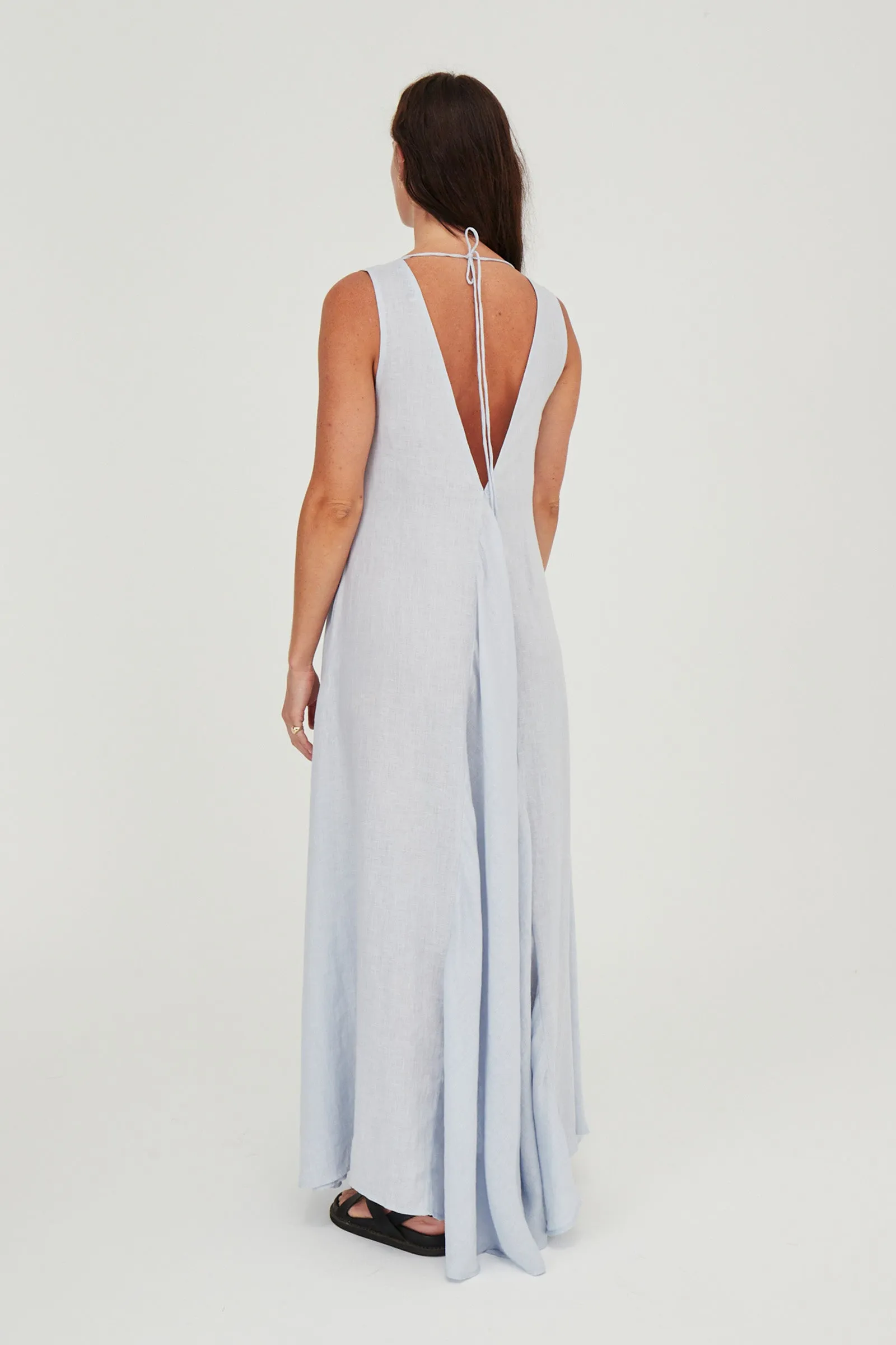 Venus Linen Maxi Dress Ice Blue