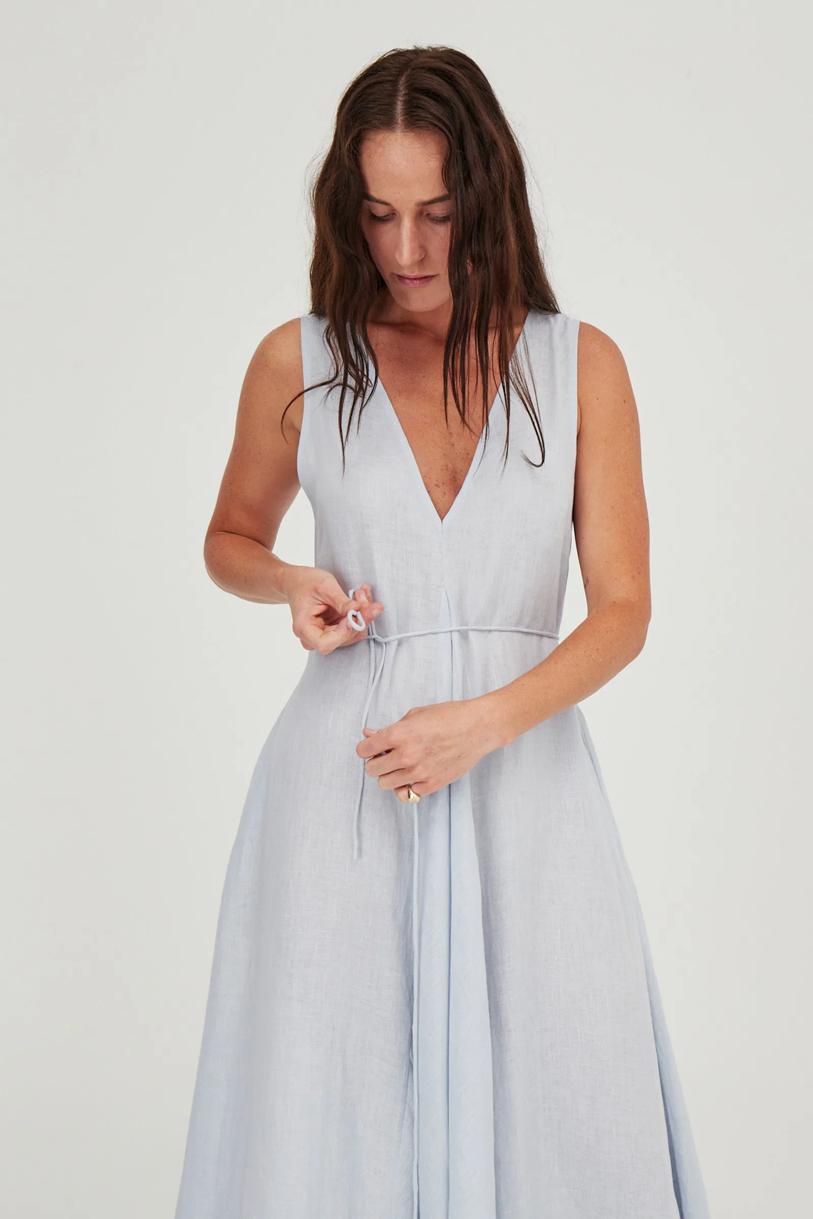 Venus Linen Maxi Dress Ice Blue
