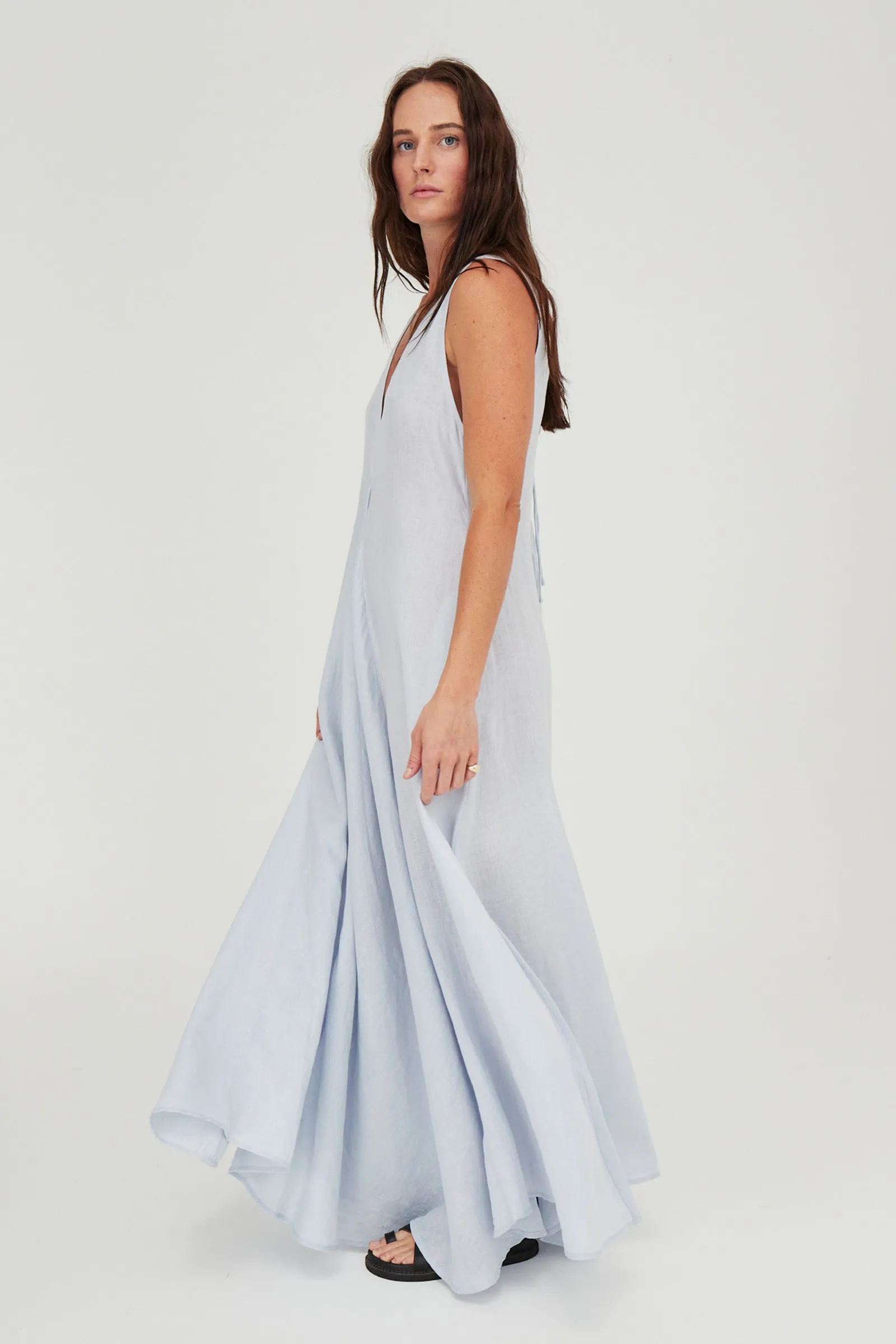 Venus Linen Maxi Dress Ice Blue