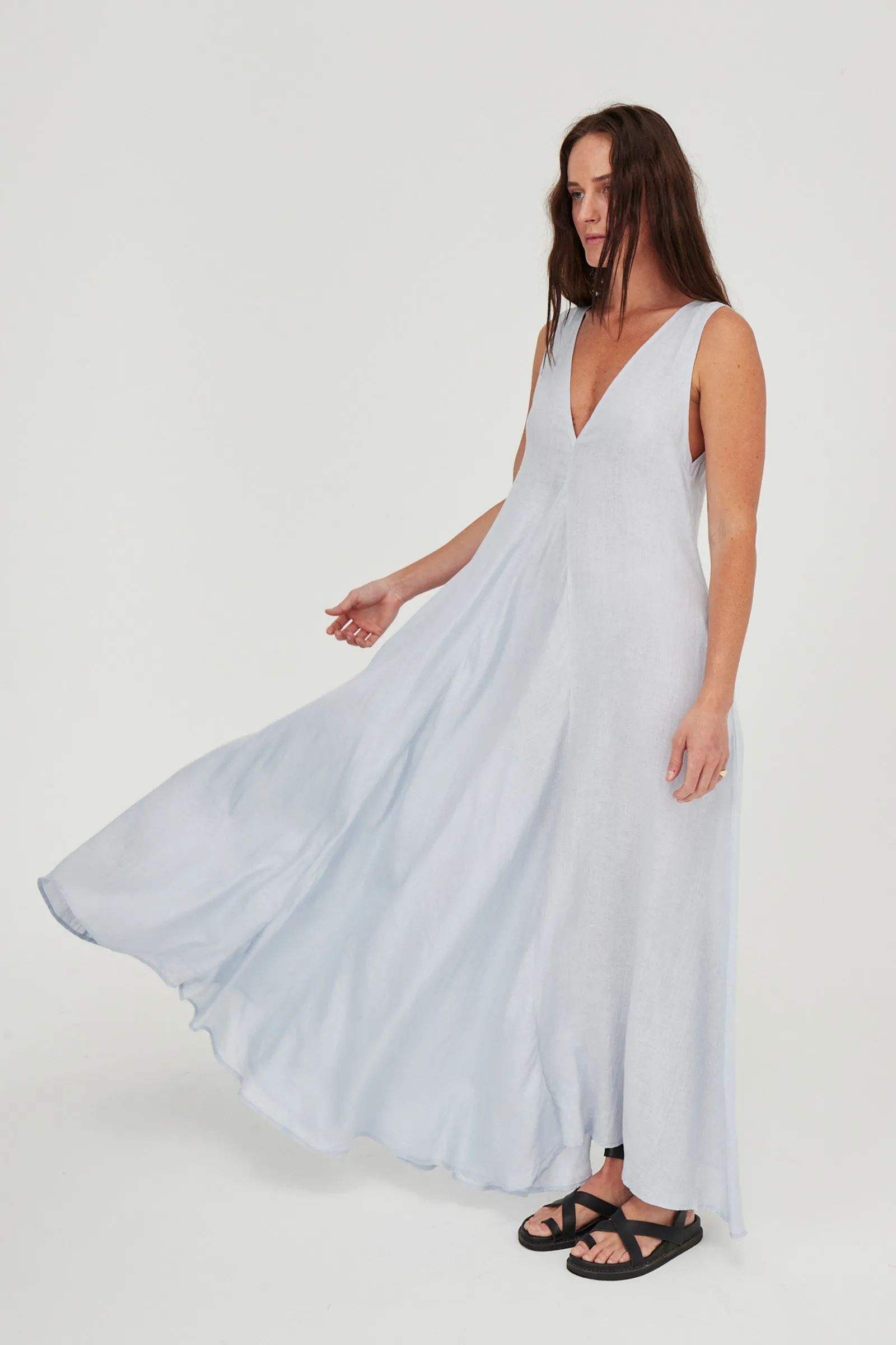 Venus Linen Maxi Dress Ice Blue