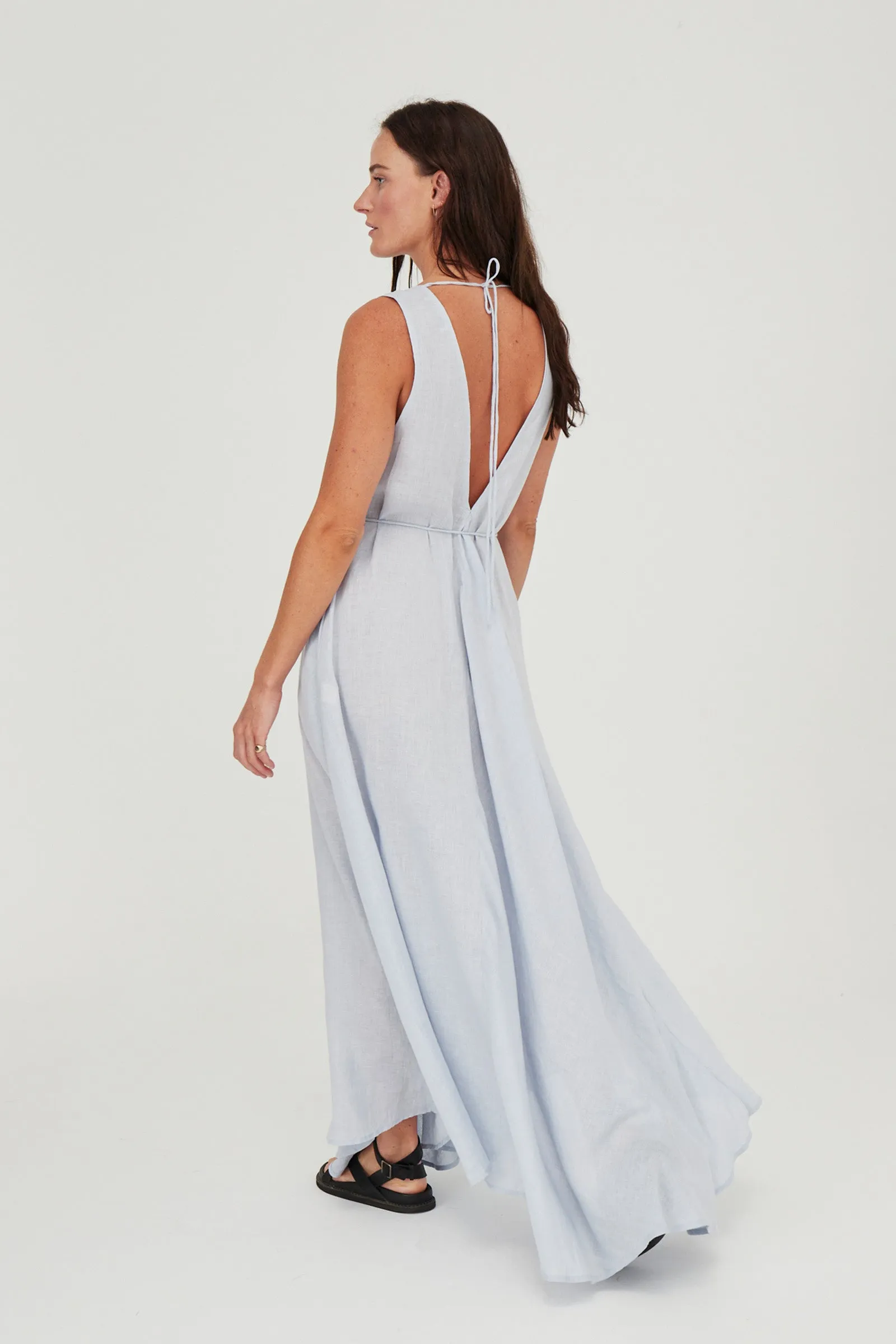 Venus Linen Maxi Dress Ice Blue
