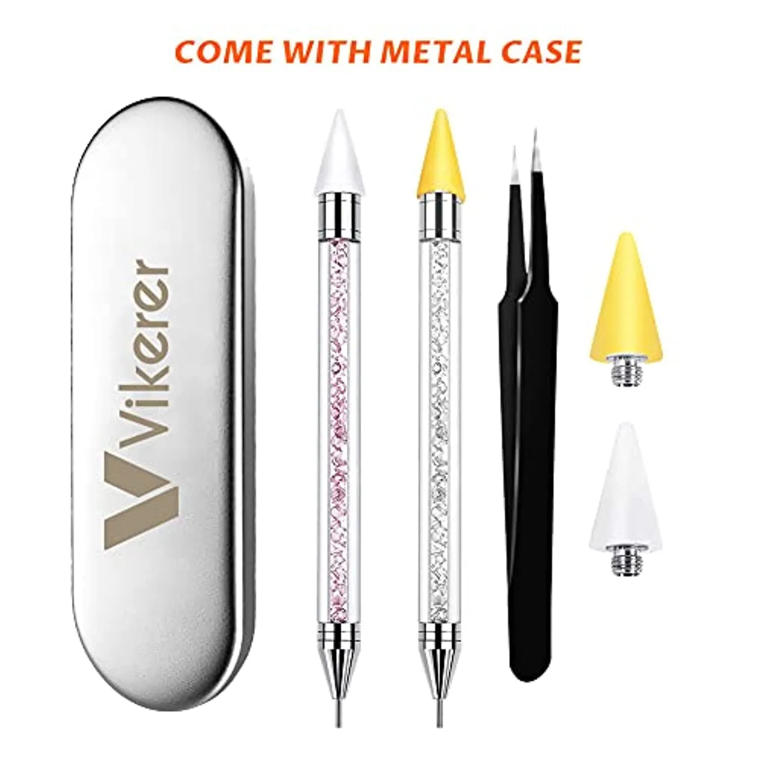 Vikerer 2 Pack Rhinestone Picker, Diamond Painting Dotting Pen Dual-end Rhinestones Pickup Tool for Nail Gems Stones Crystals DIY Nail Art Crafts with 2 Extra Tips and 1X Tweezer