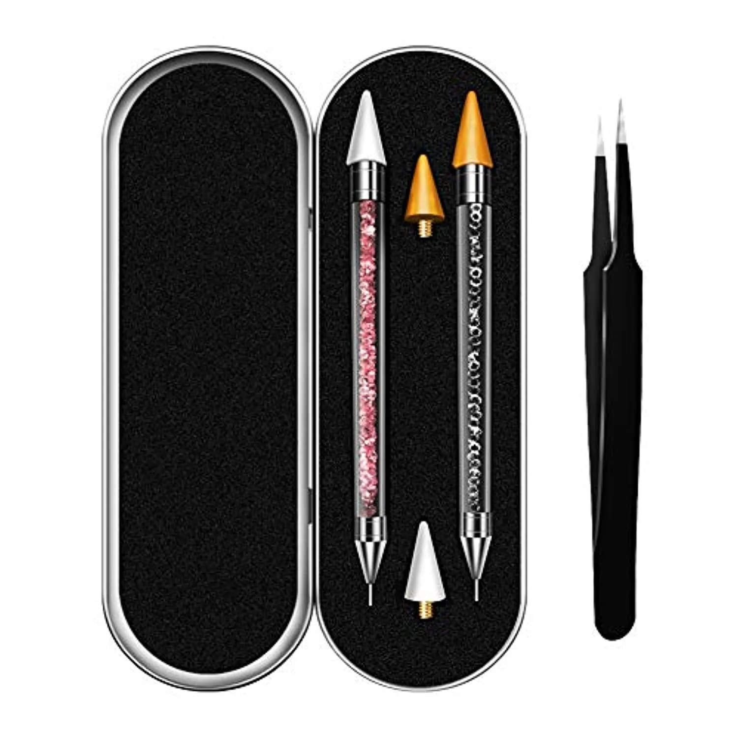Vikerer 2 Pack Rhinestone Picker, Diamond Painting Dotting Pen Dual-end Rhinestones Pickup Tool for Nail Gems Stones Crystals DIY Nail Art Crafts with 2 Extra Tips and 1X Tweezer