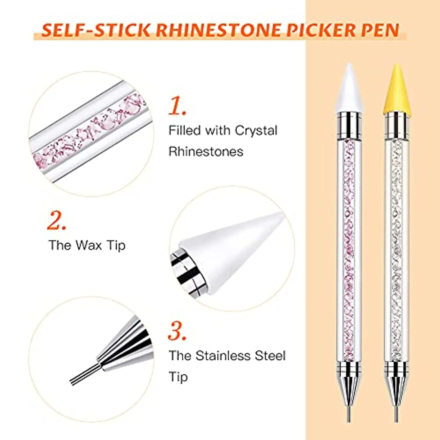 Vikerer 2 Pack Rhinestone Picker, Diamond Painting Dotting Pen Dual-end Rhinestones Pickup Tool for Nail Gems Stones Crystals DIY Nail Art Crafts with 2 Extra Tips and 1X Tweezer