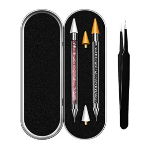 Vikerer 2 Pack Rhinestone Picker, Diamond Painting Dotting Pen Dual-end Rhinestones Pickup Tool for Nail Gems Stones Crystals DIY Nail Art Crafts with 2 Extra Tips and 1X Tweezer