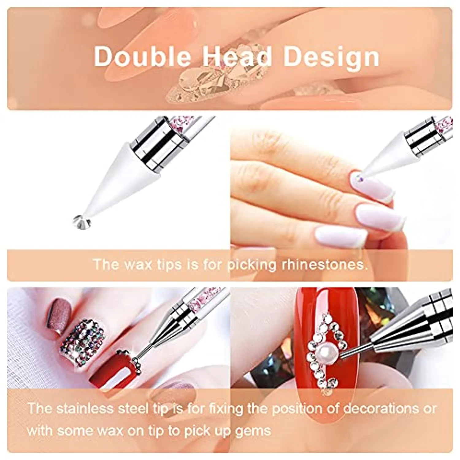 Vikerer 2 Pack Rhinestone Picker, Diamond Painting Dotting Pen Dual-end Rhinestones Pickup Tool for Nail Gems Stones Crystals DIY Nail Art Crafts with 2 Extra Tips and 1X Tweezer