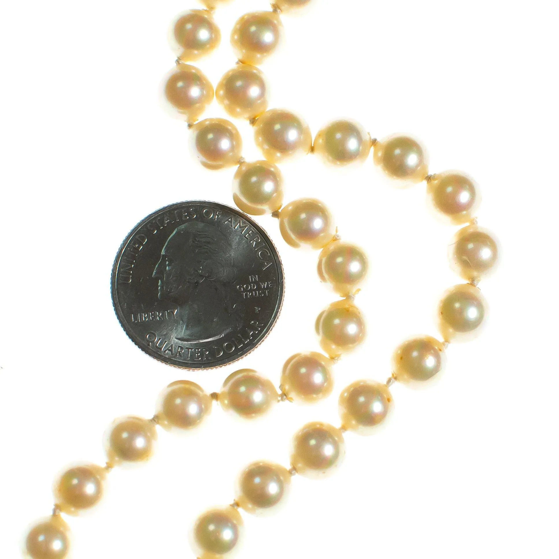 Vintage Art Deco Long Double Strand Creamy Ivory Glass Pearl Necklace with Diamante Rhinestone Clasp
