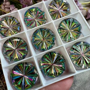 Vintage Czech 18mm Vitrail Medium Crystal, With or Without SilverPlated Gold Plated or Antique Bronze Color Setting, Bead Embroidery