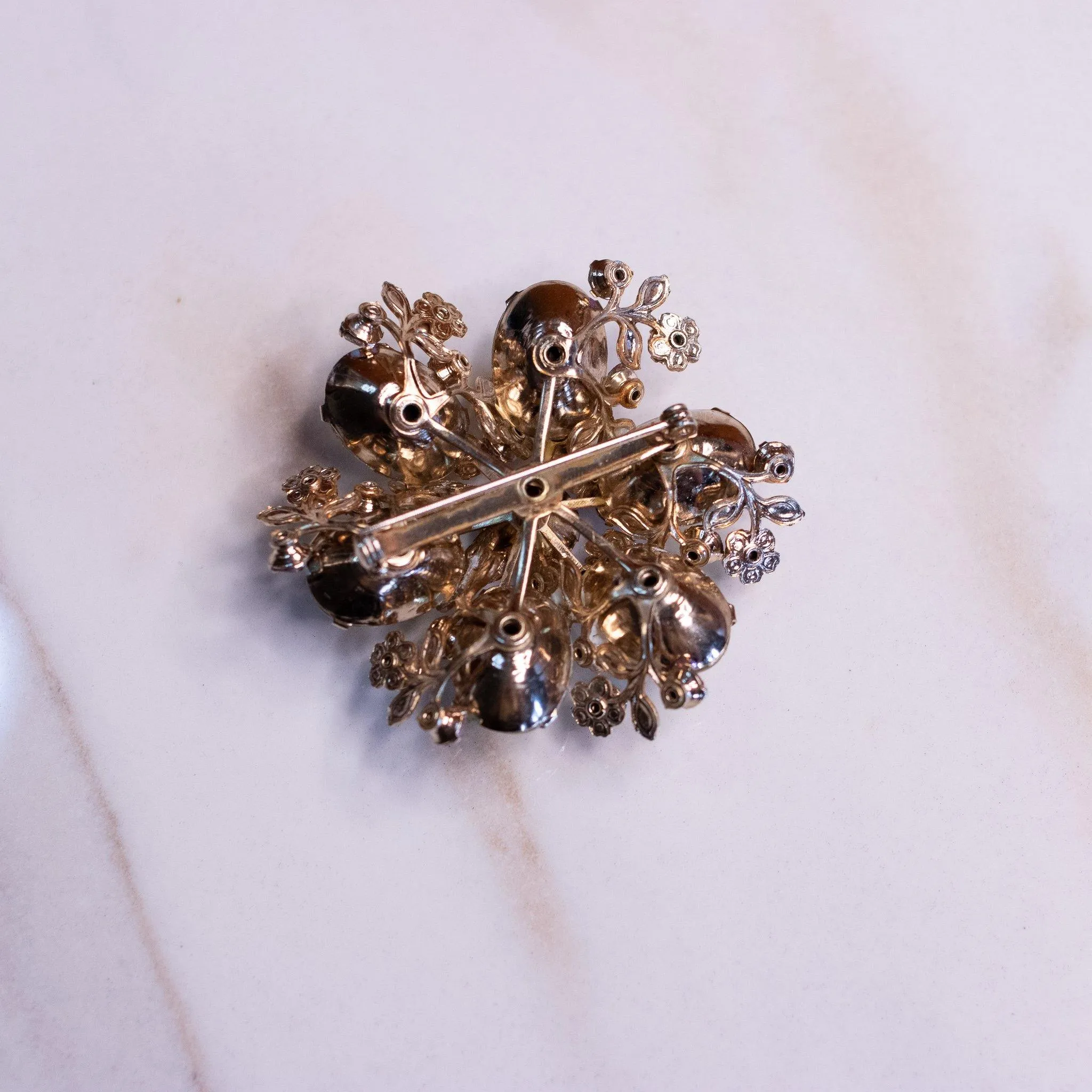 Vintage Lemon Crystal and Aurora Borealis Rhinestone Brooch