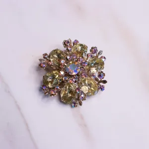 Vintage Lemon Crystal and Aurora Borealis Rhinestone Brooch