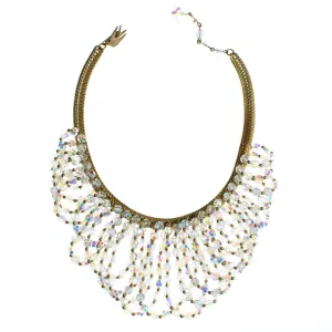 Vintage Looped Aurora Borealis Crystal Bead Bib Statement Necklace