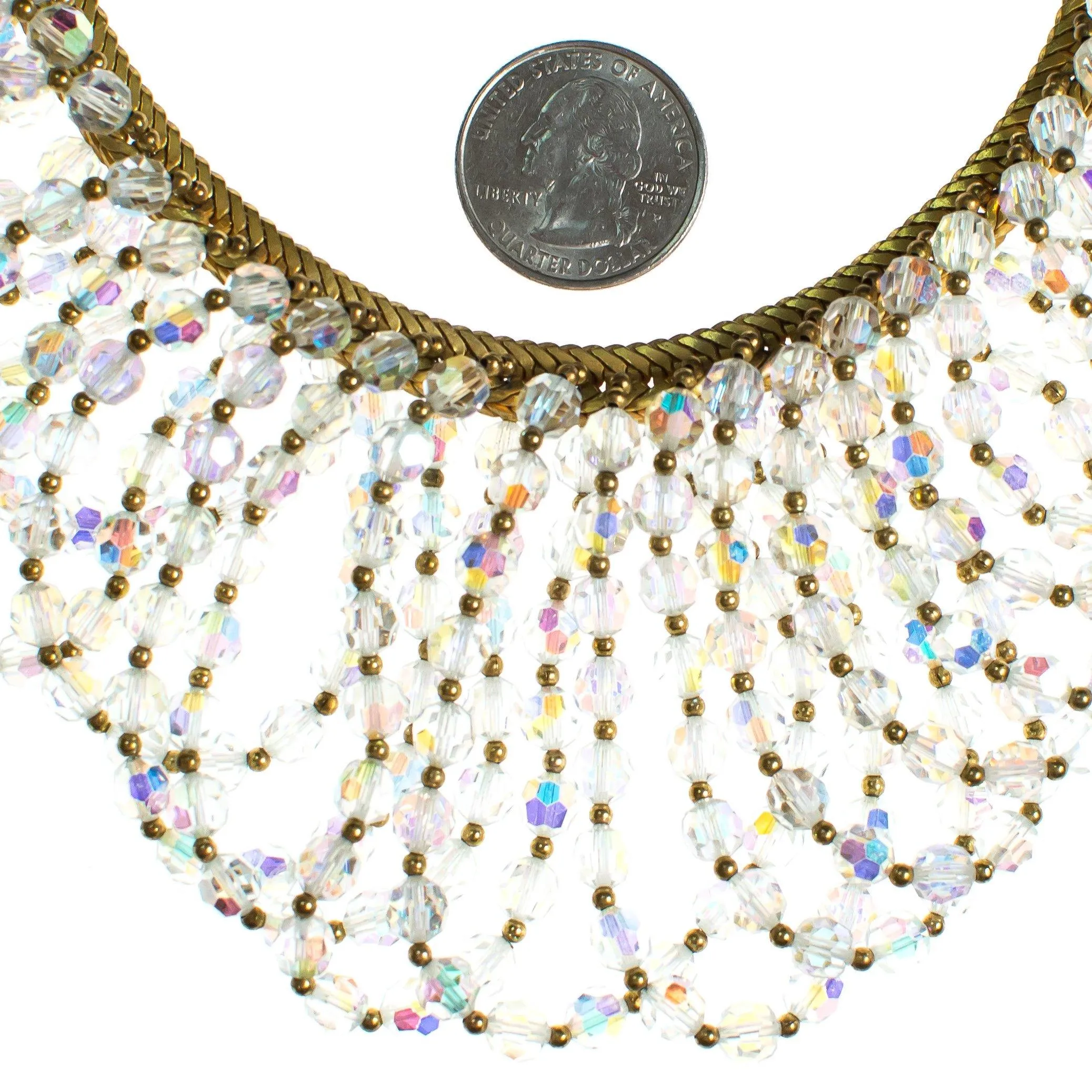 Vintage Looped Aurora Borealis Crystal Bead Bib Statement Necklace
