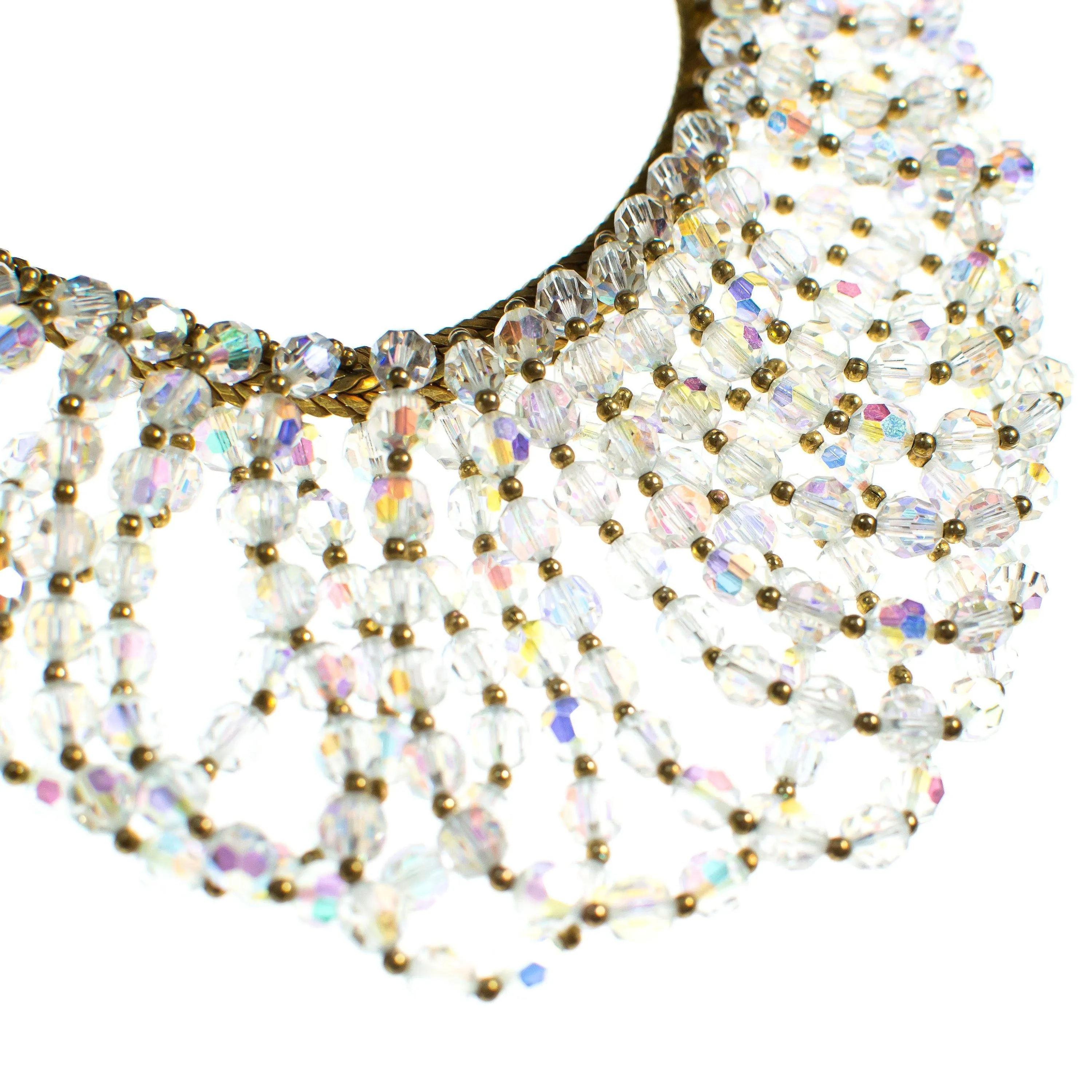 Vintage Looped Aurora Borealis Crystal Bead Bib Statement Necklace