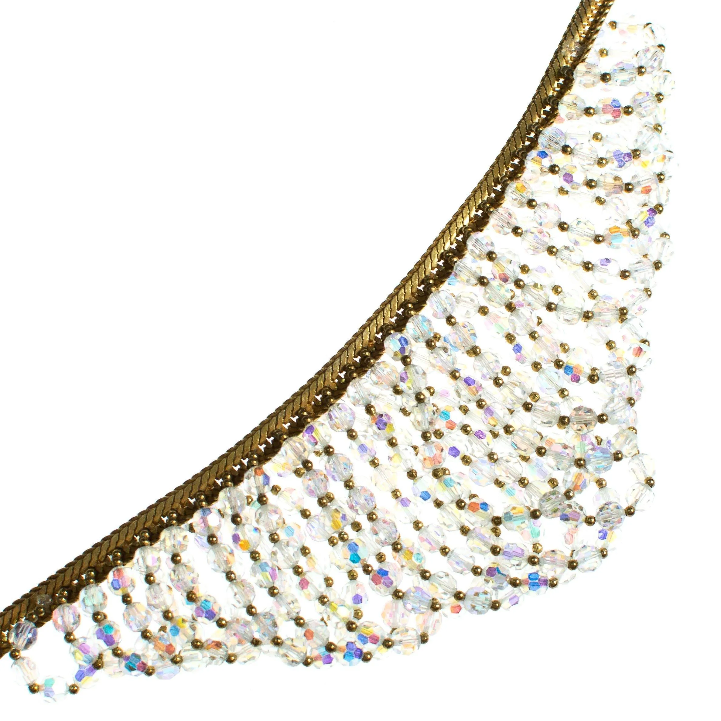 Vintage Looped Aurora Borealis Crystal Bead Bib Statement Necklace