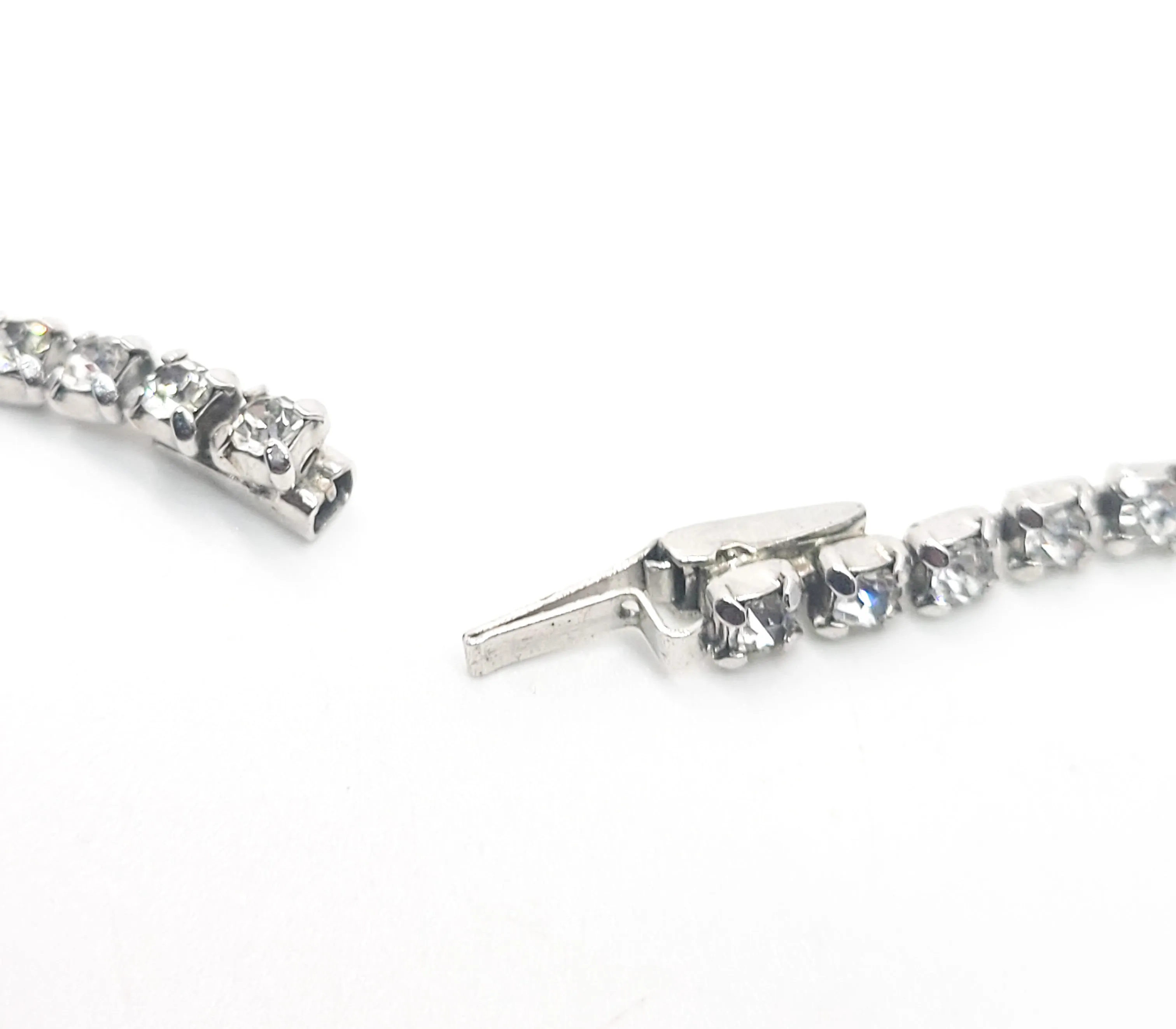Waterfall clear vintage rhinestone princess cut necklace retro mid century