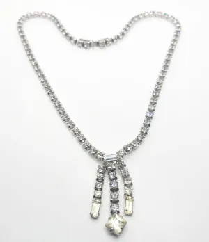 Waterfall clear vintage rhinestone princess cut necklace retro mid century